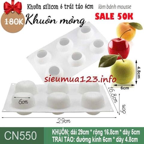 Khuôn bánh mousse silicon : Khuôn 6 trái táo 6cm ( CN550 ) KHUÔN MỎNG ( CÒN NHIỀU )