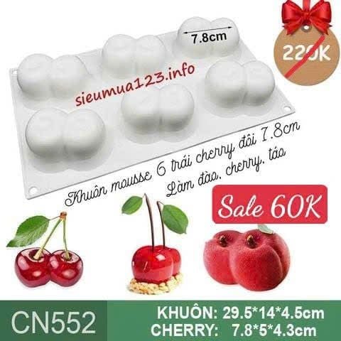 Khuôn bánh mousse silicon : Khuôn 6 trái cherry đôi 7,8cm ( CN552 ) còn 3 cái