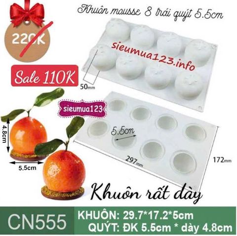 Khuôn bánh mousse silicon : Khuôn 8 trái quýt trung 5,5cm ( CN555 ) còn 1 cái