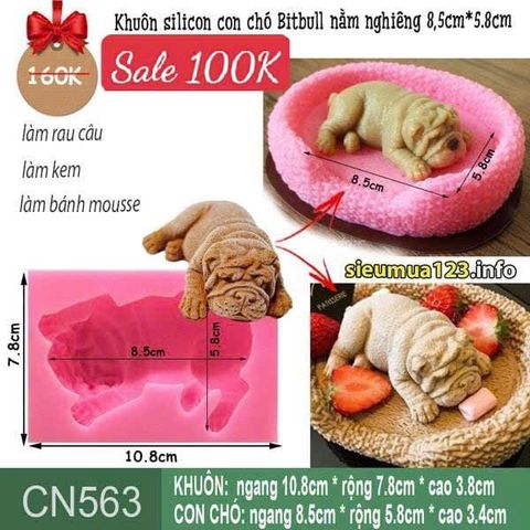 Khuôn silicon con chó Bitbull nằm nghiêng 8,5cm ( CN563 )