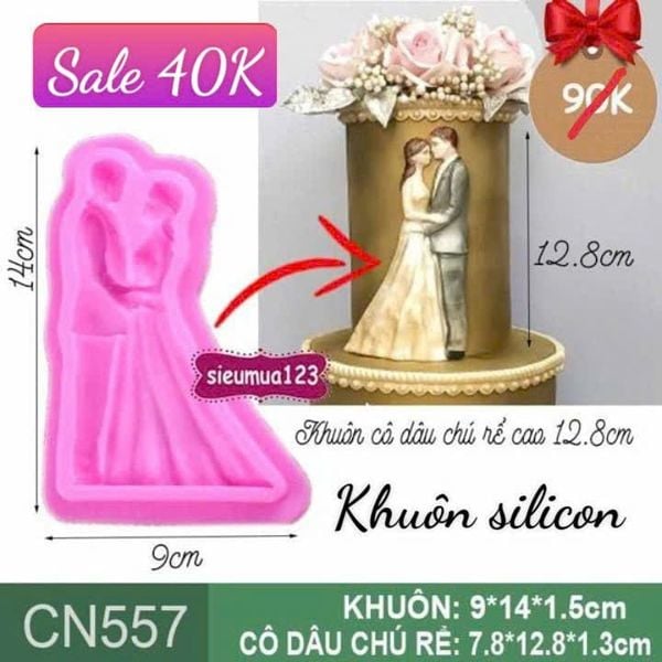 Khuôn silicon cô dâu chú rể 12,8cm ( CN557 ) nét dày