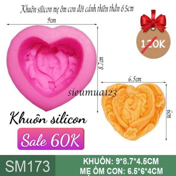 Khuôn rau câu silicon mẹ bồng con đôi cánh thiên thần ( SM173 ) Vu Lan