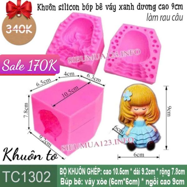 Khuôn silicon công chúa váy xanh dương cao 9cm ( TC1302 ) còn 4 cái