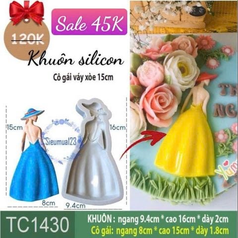 Khuôn silicon cô gái 15cm ( TC1430 ) váy xòe