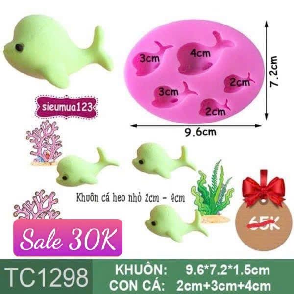 Khuôn silicon 5 con cá heo nhỏ 2cm - 4cm ( TC1298 )