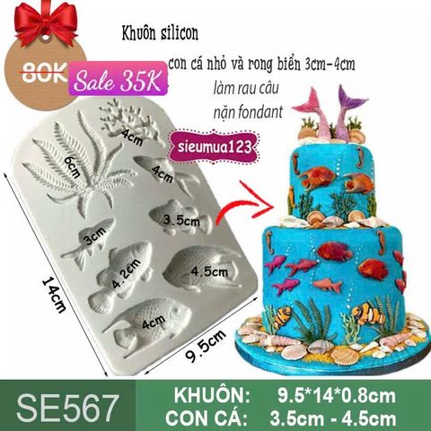 Khuôn silicon con cá nhỏ và rong biển 3cm-4cm ( SE567 )