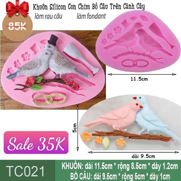 Khuôn Silicon Làm Fondant 2 Con Chim Bồ Câu Trên Cành Cây ( TC021 )