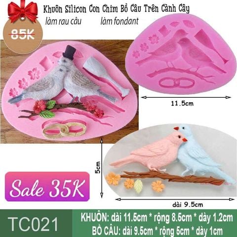 Khuôn Silicon Làm Fondant 2 Con Chim Bồ Câu Trên Cành Cây ( TC021 )