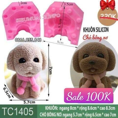 Khuôn silicon làm rau câu con chó bông nơ 7cm ( TC1405 ) 369gr