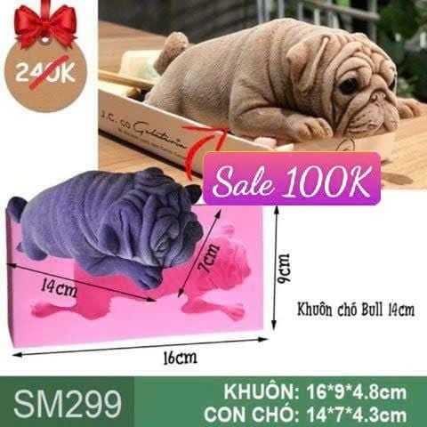Khuôn silicon làm rau câu con chó Bull nằm dọc 14cm ( SM299 )