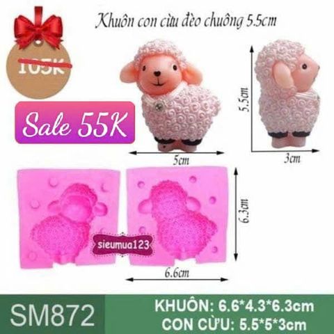 Khuôn silicon con cừu đeo chuông 5,5cm ( SM872 )