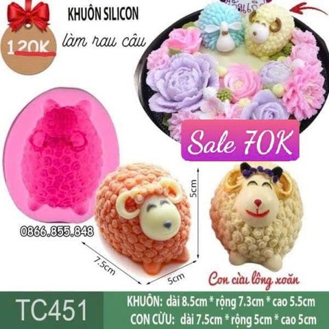 Khuôn silicon con cừu lông xoăn 7,5cm ( TC451 )