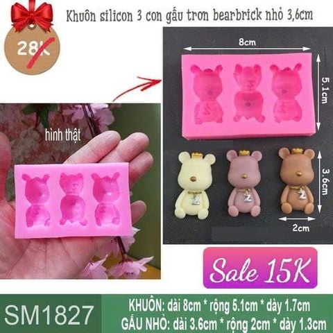 Khuôn silicon 3 con gấu trơn bearbrick nhỏ 3,6cm ( SM1827 ) mẫu 2024