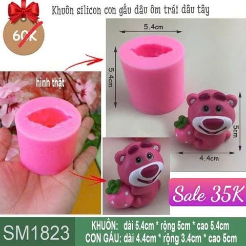 Khuôn silicon con gấu dâu ôm trái dâu tây ( SM1823 ) mẫu 2024