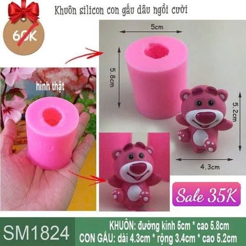 Khuôn silicon con gấu dâu ngồi cười ( SM1824 ) mẫu 2024