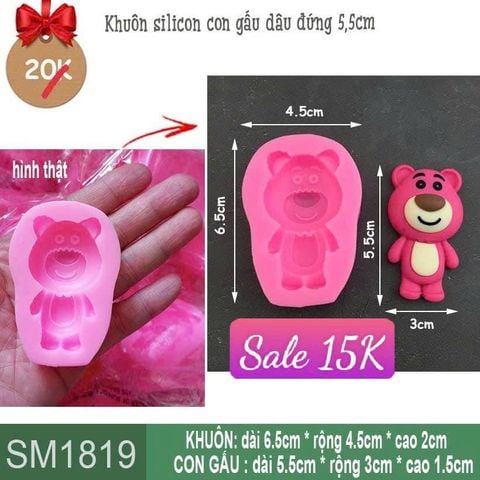 Khuôn silicon con gấu dâu đứng 5,5cm ( SM1819 ) mẫu 2024