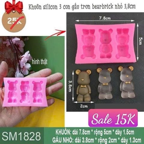 Khuôn silicon 3 con gấu trơn bearbrick nhỏ 3,8cm ( SM1828 ) mẫu 2024