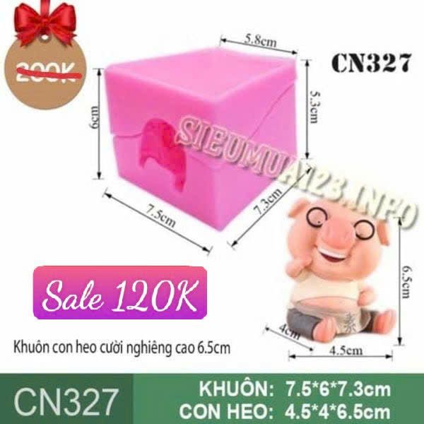 Khuôn silicon con heo cười nghiêng 6,5cm ( CN327 ) CÒN 2 CON