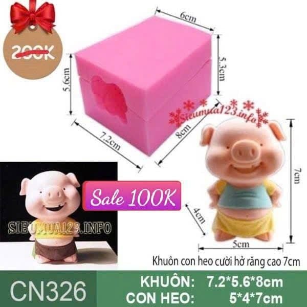 Khuôn  silicon con heo cười hở răng 7cm ( CN326 ) CÒN 1 CON