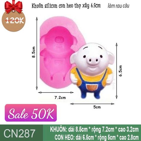 Khuôn silicon con heo thợ xây 6.5cm ( CN287 ) CÒN 3 CON
