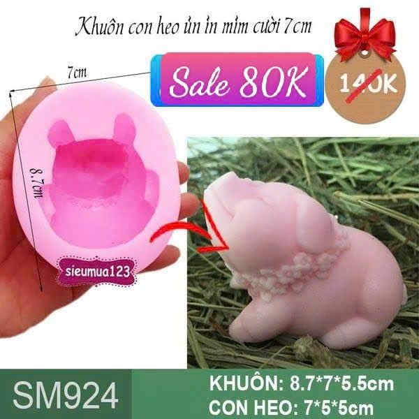 Khuôn rau câu silicon con heo ủn ỉn mỉm cười 7cm ( SM924 )