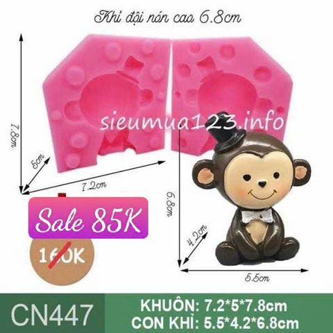 Khuôn silicon làm rau câu con khỉ đội nón ( CN447 )