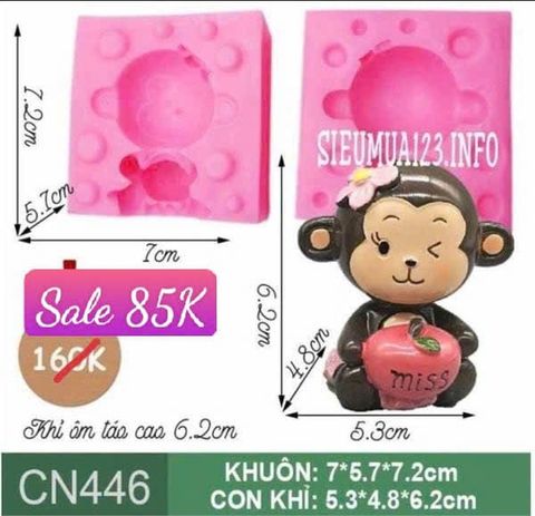 Khuôn rau câu silicon 4d : Khuôn con khỉ ôm trái táo ( CN446 )