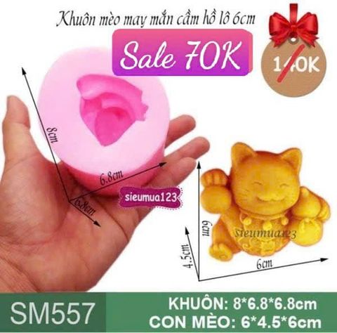 Khuôn rau câu silicon con mèo may mắn vẫy tay cầm hồ lô 6cm ( SM557 ) CÒN 3 CON
