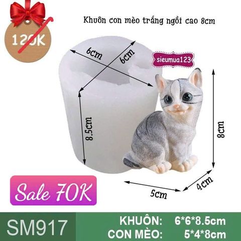 Khuôn rau câu silicon con mèo trắng ngồi cao 8cm ( SM917 ) CÒN 1 CON