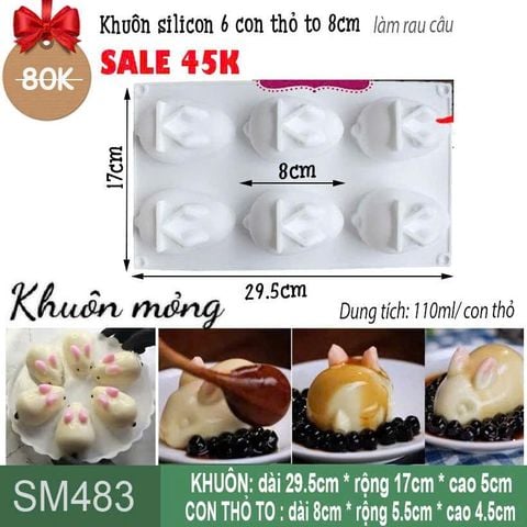 Khuôn silicon 6 con thỏ to 8cm làm tàu hũ trân châu ( SM483 ) có clip hướng dẫn