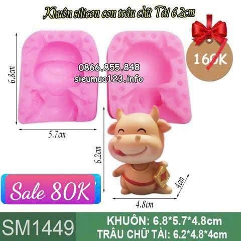 Khuôn silicon làm rau câu con trâu chữ Tài 6,2cm ( SM1449 )