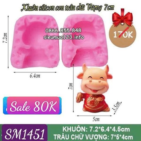 Khuôn silicon làm rau câu con trâu chữ Vượng màu đỏ 7cm ( SM1451 )