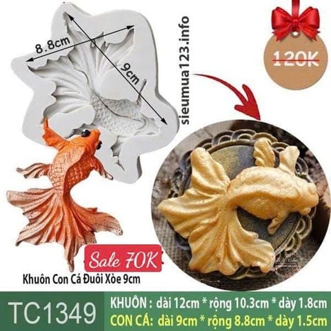 Khuôn silicon làm bánh trung thu Con Cá Đuôi Xòe 9cm ( TC1349 )