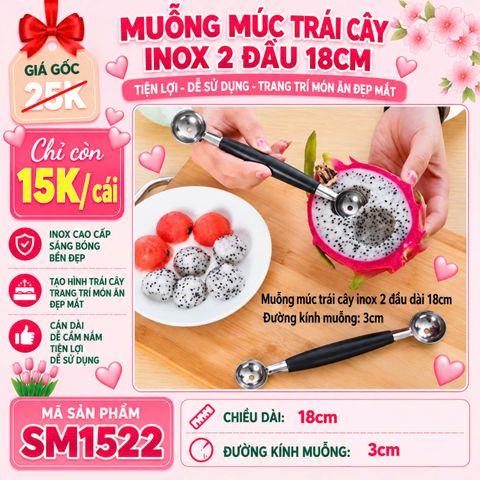 1 Muỗng múc trái cây inox 2 đầu dài 18cm ( SM1522 )