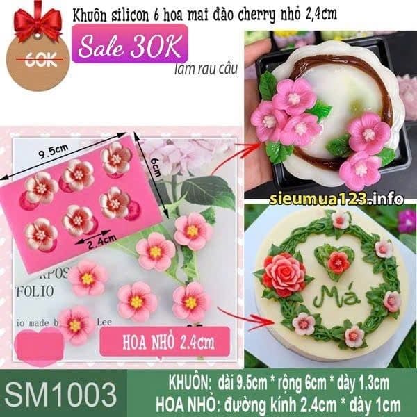 Khuôn silicon 6 hoa mai đào cherry nhỏ 2,4cm ( SM1003 )