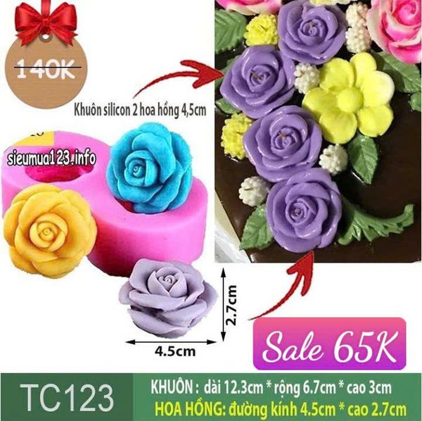 Khuôn silicon Hoa Hồng Đôi 4,5cm ( TC123 ) làm rau câu