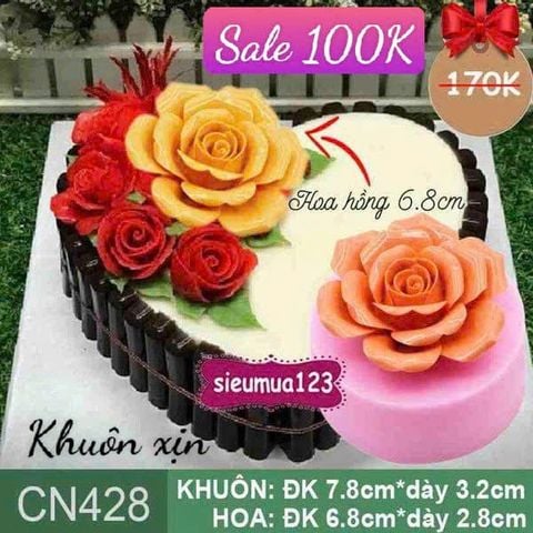 Khuôn silicon hoa hồng cam 6,8cm ( CN428 ) làm rau câu
