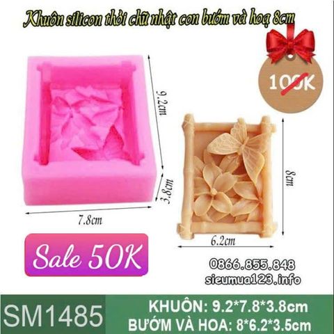 Khuôn silicon thỏi vuông hoa bướm 8cm ( SM1485 )