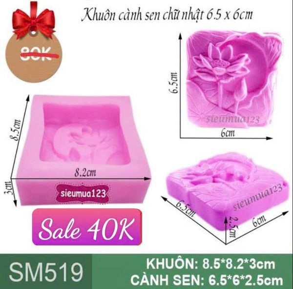 Khuôn silicon cành hoa sen chữ nhật 6,5cm ( SM519 )