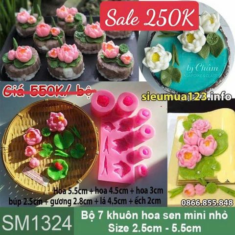 Khuôn silicon bộ 7 hoa sen mini nhỏ 2,5cm - 5,5cm ( SM1324 )