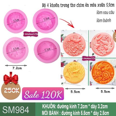 Bộ 4 khuôn trung thu chim én mùa xuân 5,5cm ( SM984 ) CÒN 7 BỘ