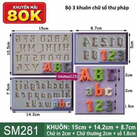 Bộ 3 khuôn silicon chữ và số thư pháp 2cm ( SM281 )