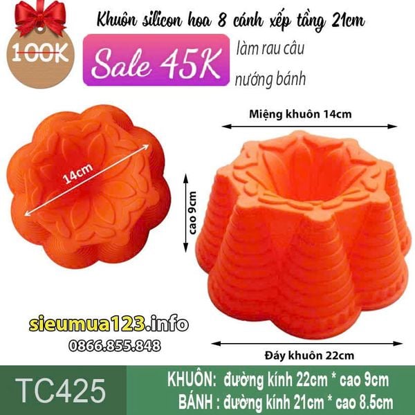 Khuôn silicon hoa 8 cánh xếp tầng 21cm ( TC425 ) CÒN NHIỀU