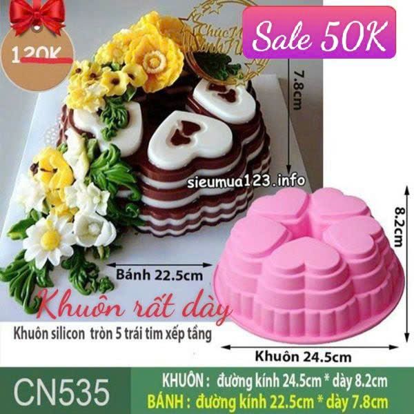 Khuôn silicon làm rau câu 5 trái tim xếp tầng 23cm ( CN535 )