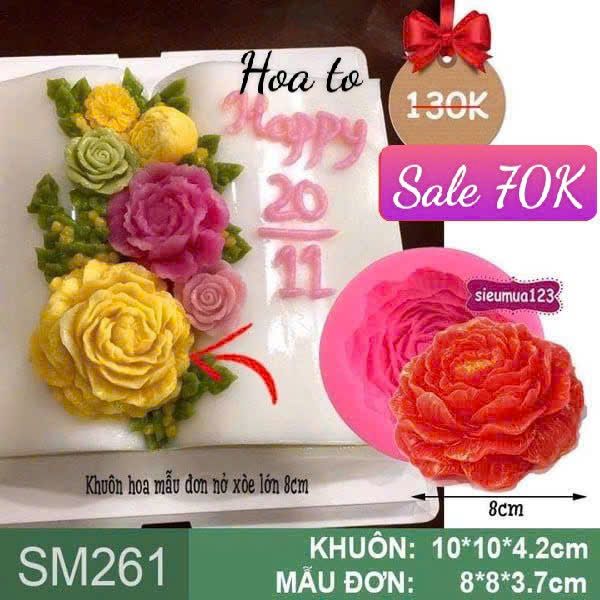 Khuôn rau câu silicon hoa mẫu đơn nở xòe lớn 8cm ( SM261 )
