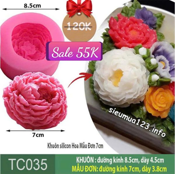 Khuôn silicon Hoa Mẫu Đơn Nở Xòe Lớn 7cm ( TC035 )