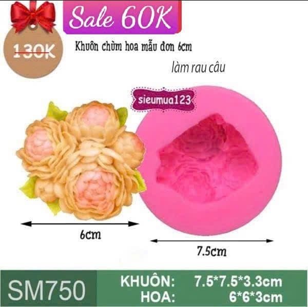 Khuôn rau câu silicon 4d chùm hoa mẫu đơn 6cm ( SM750 )