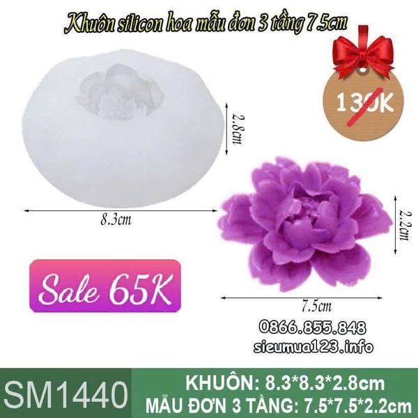 Khuôn silicon làm rau câu hoa mẫu đơn 3 tầng 7,5cm ( SM1440 )