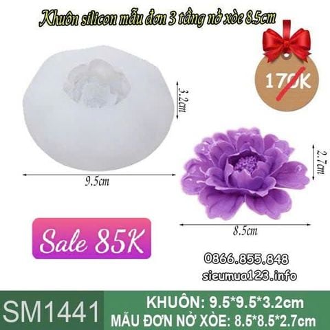 Khuôn silicon làm rau câu hoa mẫu đơn 3 tầng nở xòe 8,5cm ( SM1441 ) CÒN 1 CÁI