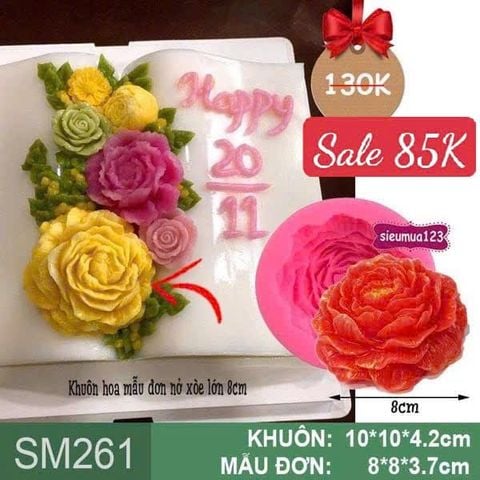 Khuôn rau câu silicon hoa mẫu đơn nở xòe lớn 8cm ( SM261 )
